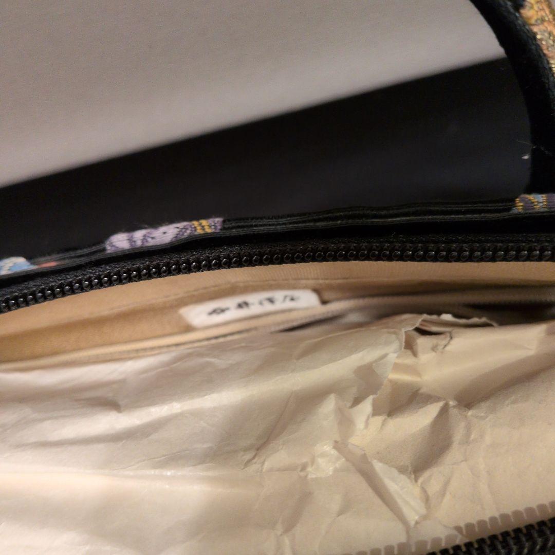 和装用バッグ 黒 丸模様刺繍