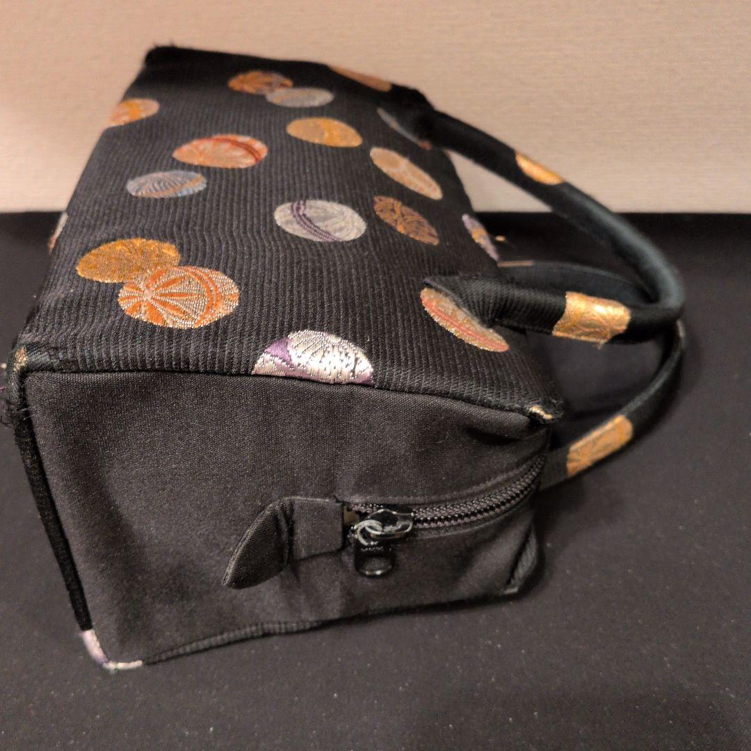 和装用バッグ 黒 丸模様刺繍