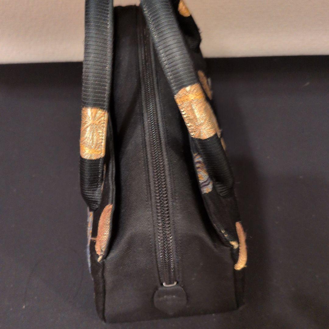 和装用バッグ 黒 丸模様刺繍