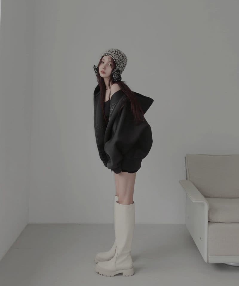 ボンディングダブルジップフーディー FICTION TOKYO Black