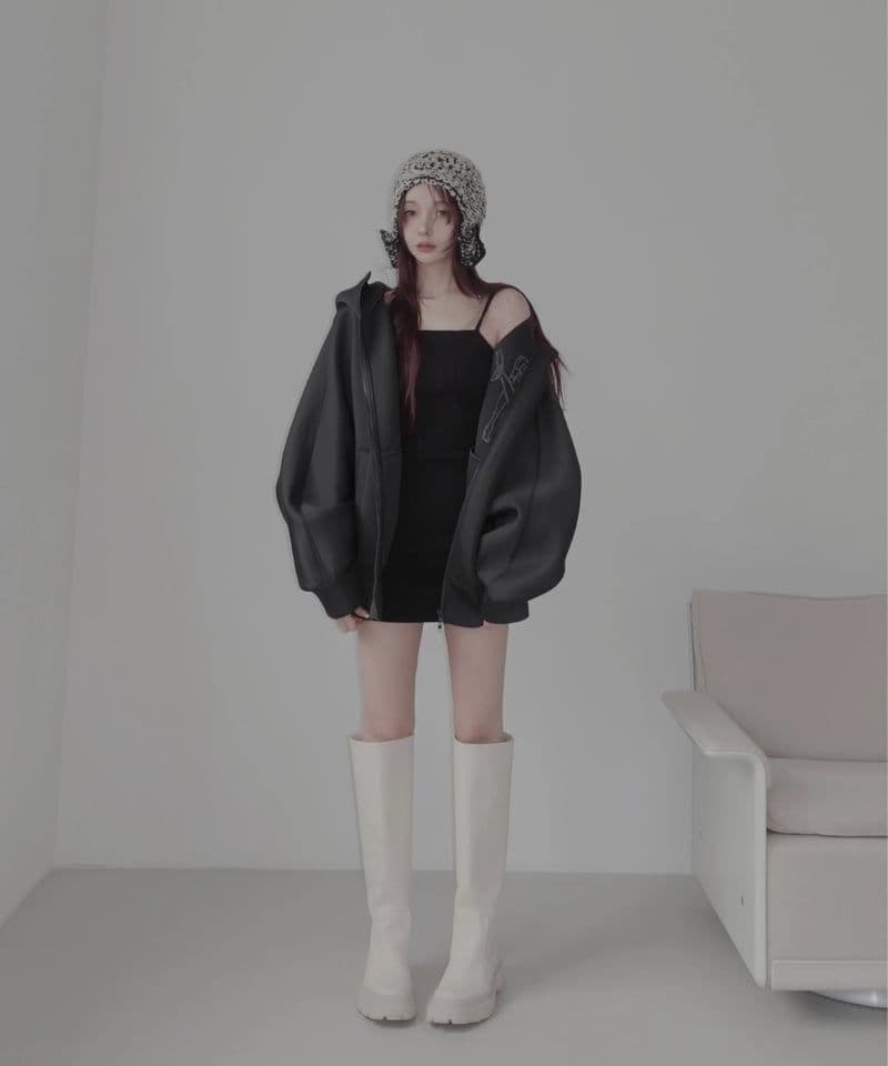 ボンディングダブルジップフーディー FICTION TOKYO Black