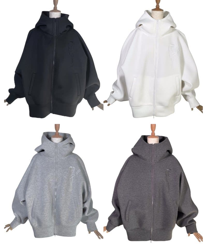 ボンディングダブルジップフーディー FICTION TOKYO Black