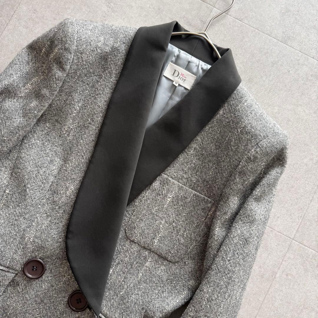 ミスディオール　テーラードジャケット　ダブル　ウールシルク混　ツイード　グレー