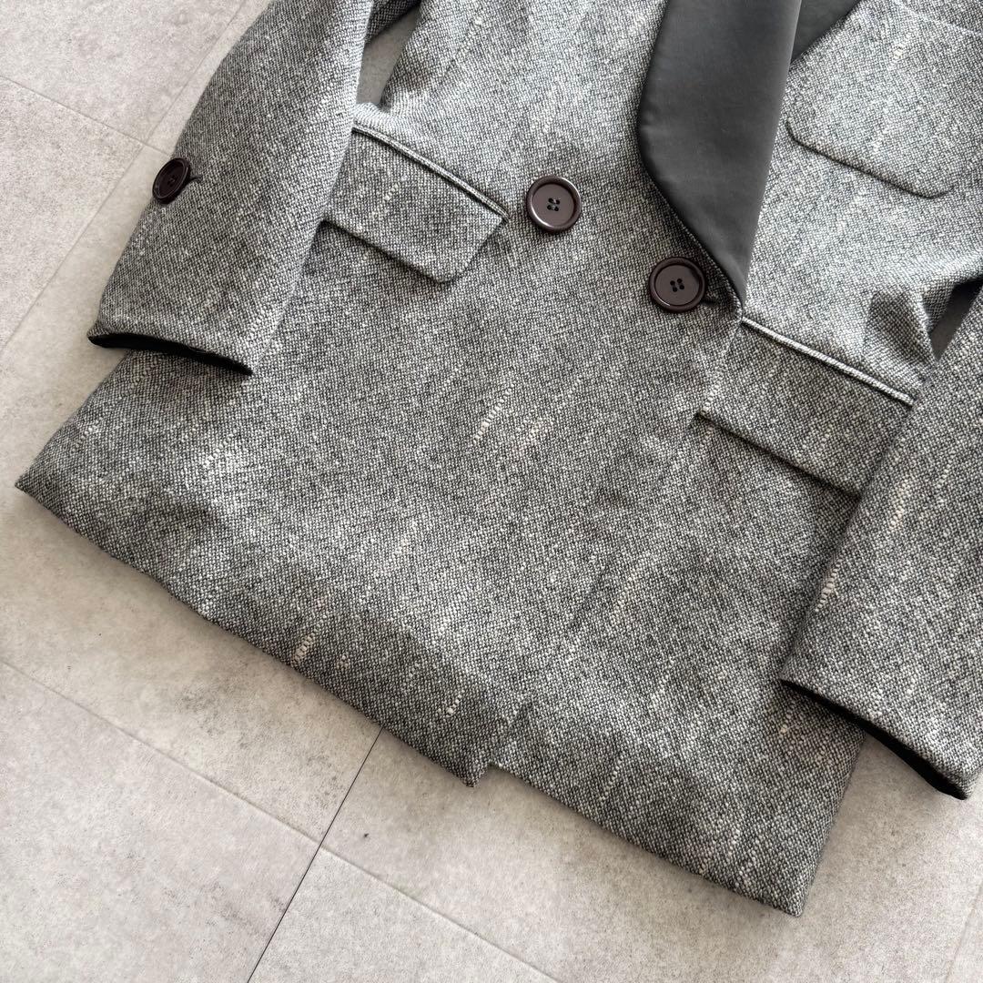 ミスディオール　テーラードジャケット　ダブル　ウールシルク混　ツイード　グレー