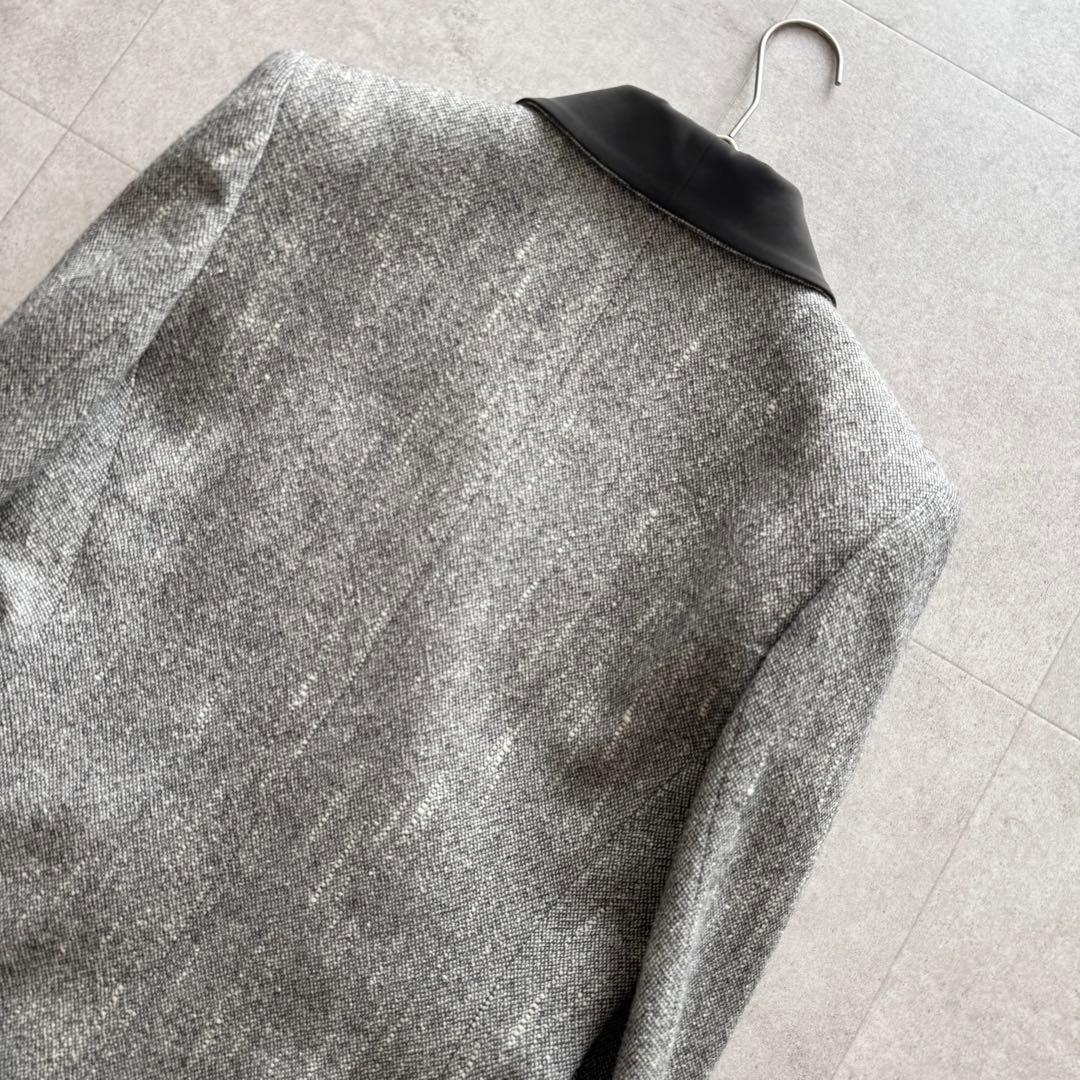 ミスディオール　テーラードジャケット　ダブル　ウールシルク混　ツイード　グレー