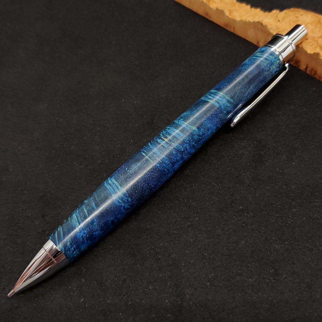 24Bハンドメイド木軸シャーペンスタビライズドウッド青