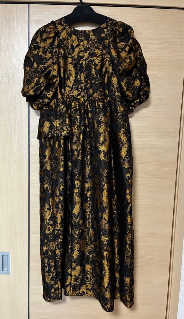 ANDRESDバブルスリーブジャガードドレス ブロンズ