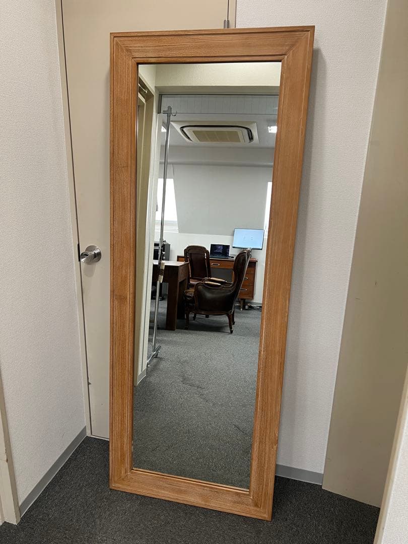 【大型 姿見】無垢材フレームミラー 180×69cm 全身鏡 壁掛け可、天然木