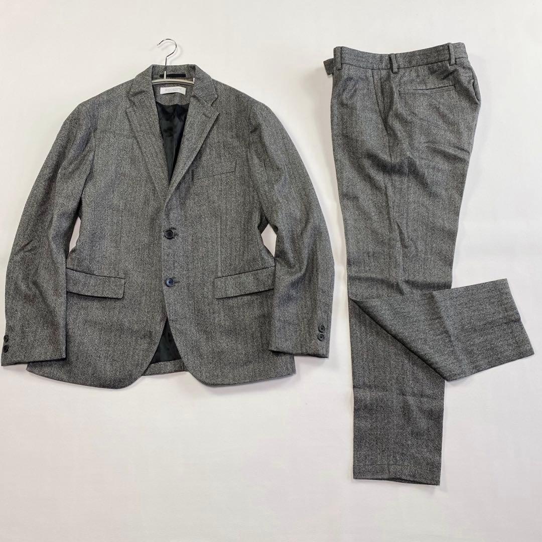 ビューティアンドユース✨サキソニー　セットアップスーツ　グレー　ヘリンボーンM