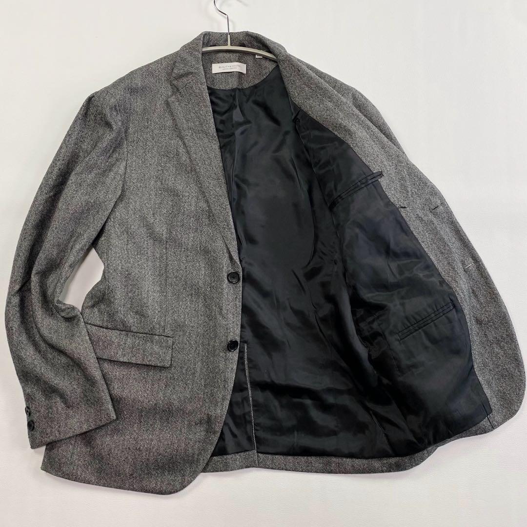 ビューティアンドユース✨サキソニー　セットアップスーツ　グレー　ヘリンボーンM