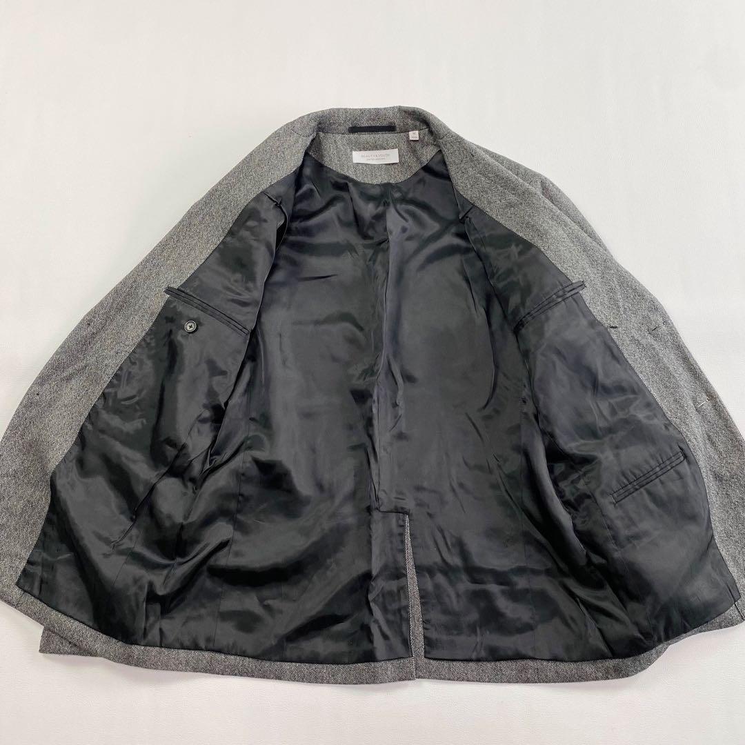 ビューティアンドユース✨サキソニー　セットアップスーツ　グレー　ヘリンボーンM