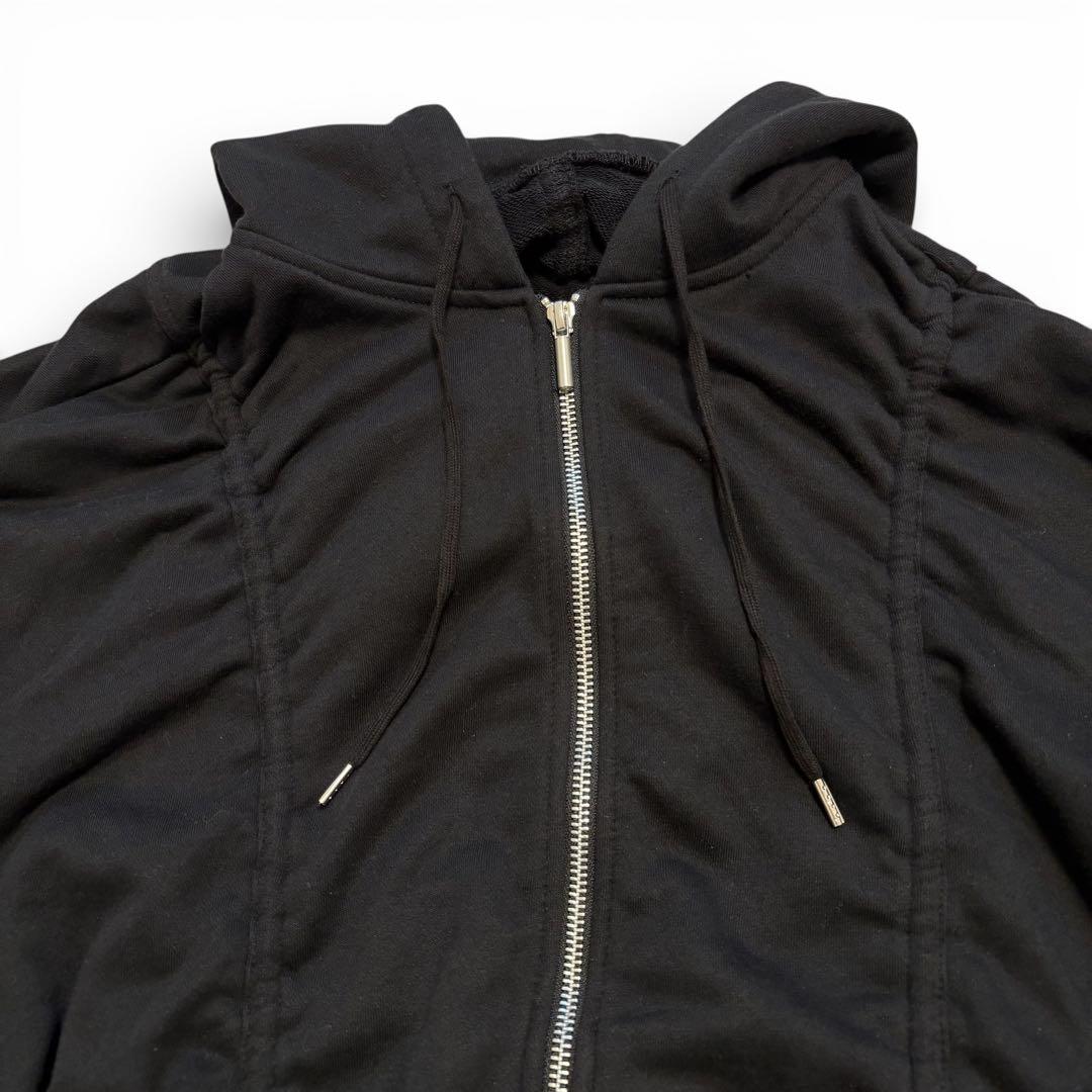 Ameri ギャザー ジップアップパーカー ブラック