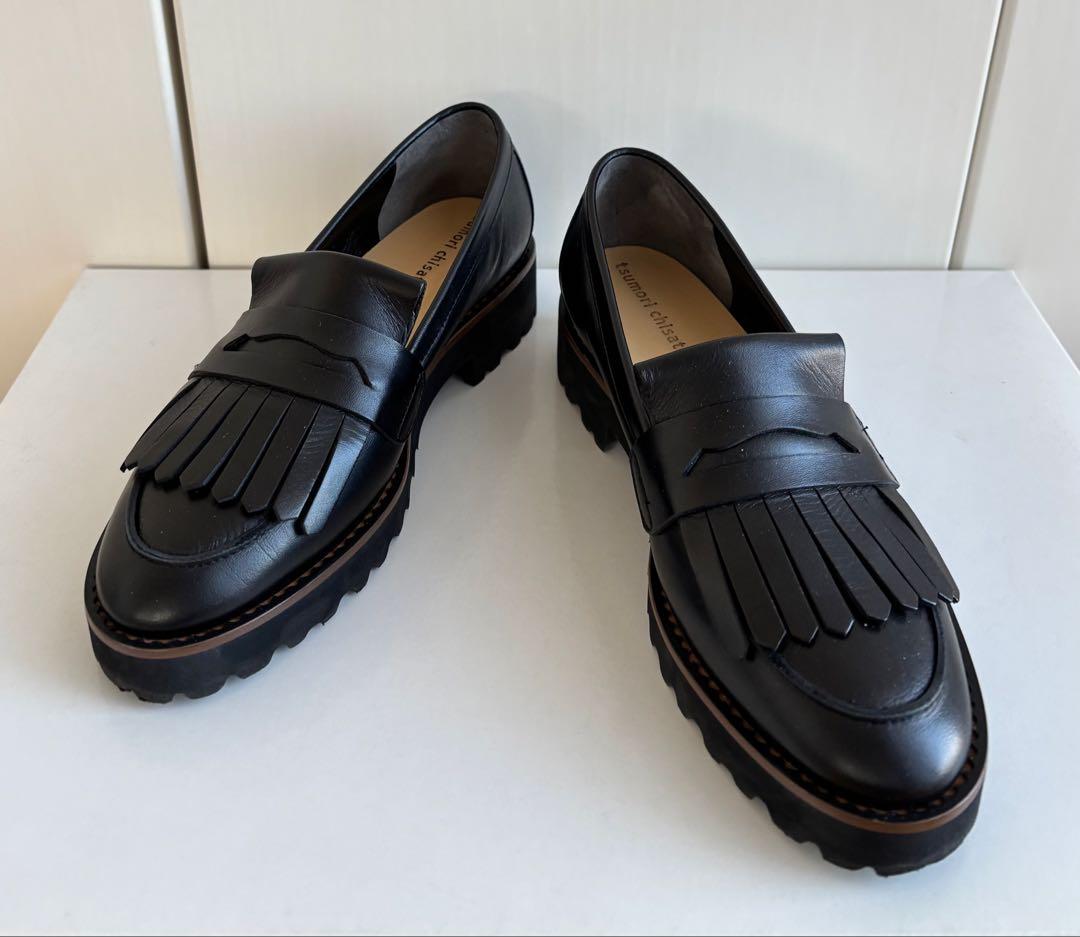 tsumori chisatoWALKタンクソールフリンジローファーブラック本革