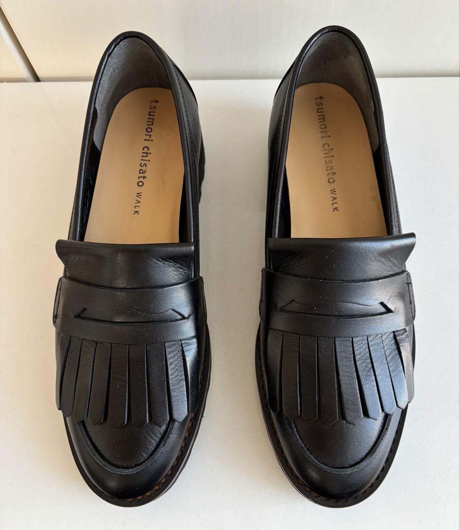 tsumori chisatoWALKタンクソールフリンジローファーブラック本革