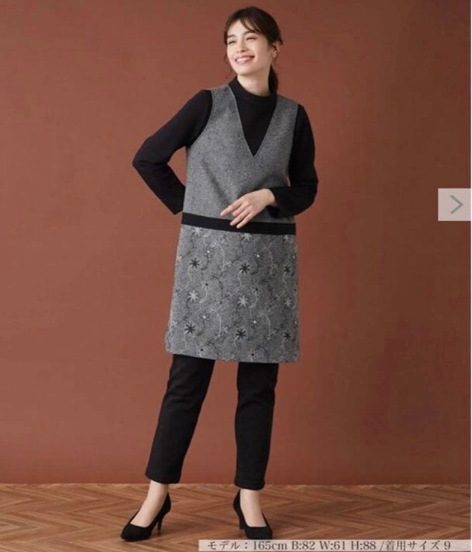 レリアン　レイヤード風　チュニック　ワンピース　現行　近年　ドッキング　刺繍