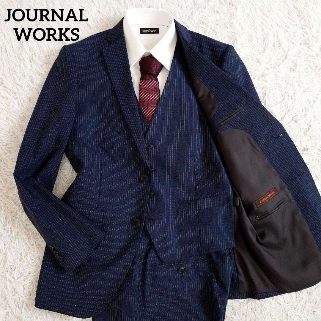 ジャーナルワークス　スリーピーススーツ　ネイビー　ストライプ　Y5　細身　M相当
