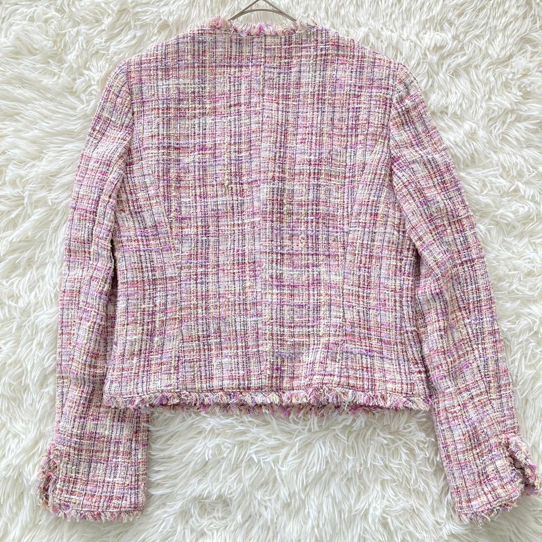 アナイ ツイード ノーカラー ジャケット ピンク 38 フロントホック