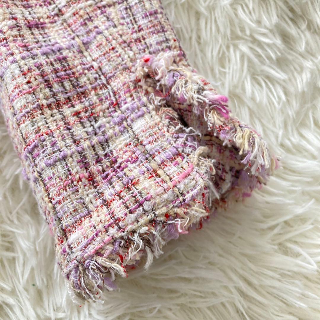 アナイ ツイード ノーカラー ジャケット ピンク 38 フロントホック