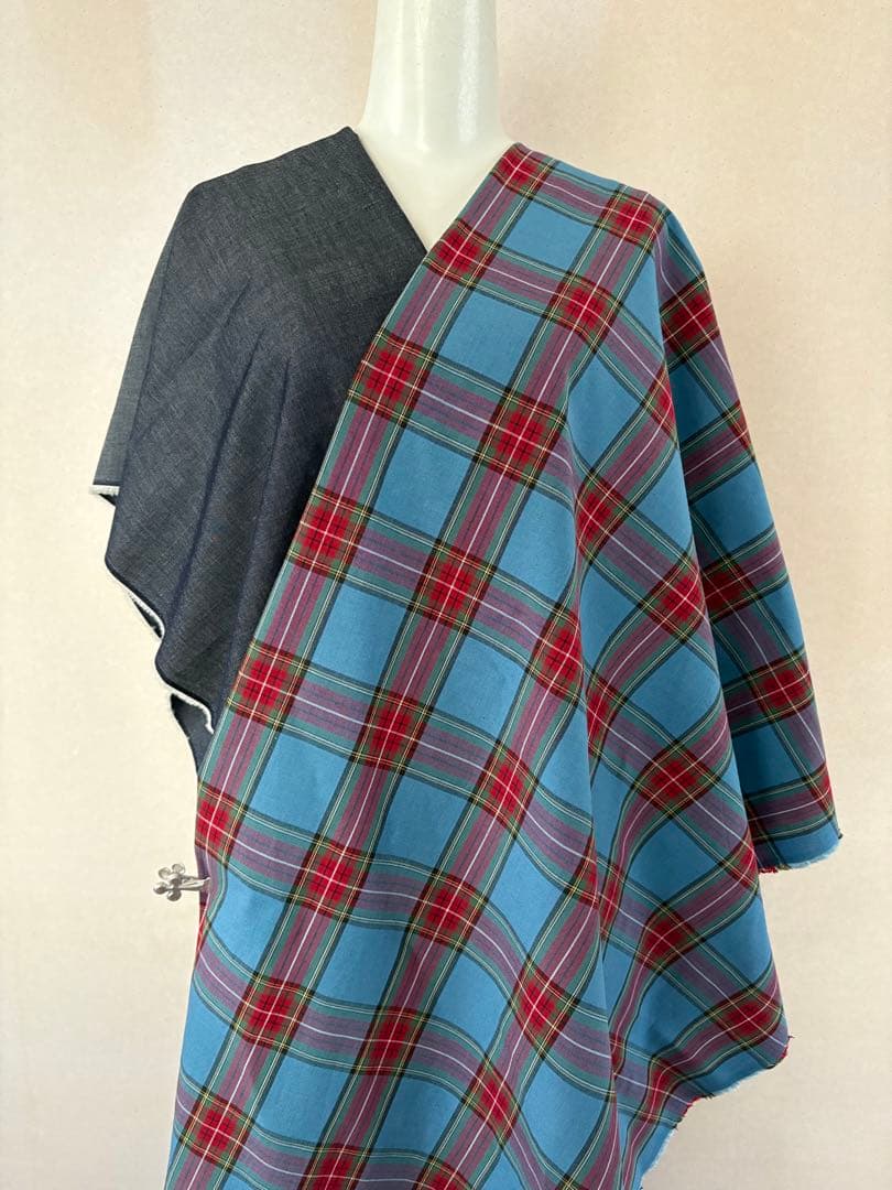 片身替え　着物　浴衣　お仕立て　チェックとデニム
