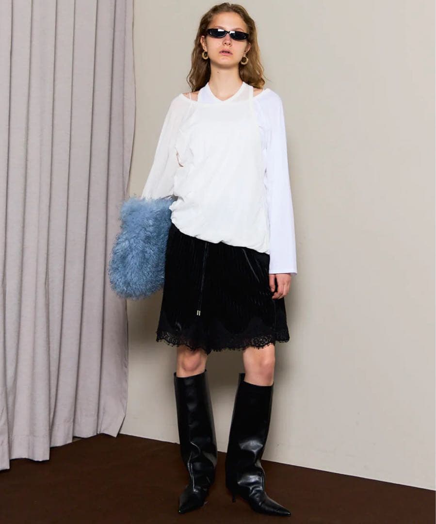 【メゾンスペシャル】Hem Lace Velour Shorts