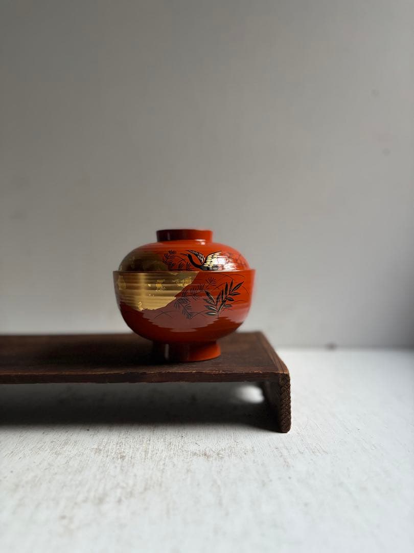 【のんのん様リクエスト】高級漆器 山中塗 金彩鶴紋椀 4点 蒔絵 未使用