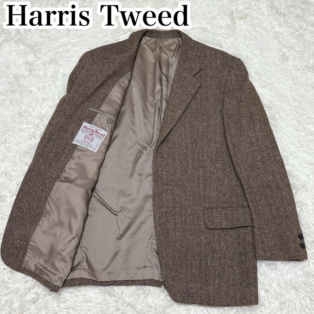 ハリスツイード VAN　テーラードジャケット　ヘリンボーン　ブラウン　L