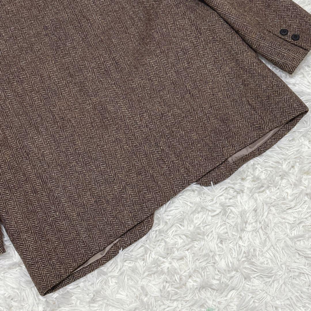 ハリスツイード VAN　テーラードジャケット　ヘリンボーン　ブラウン　L
