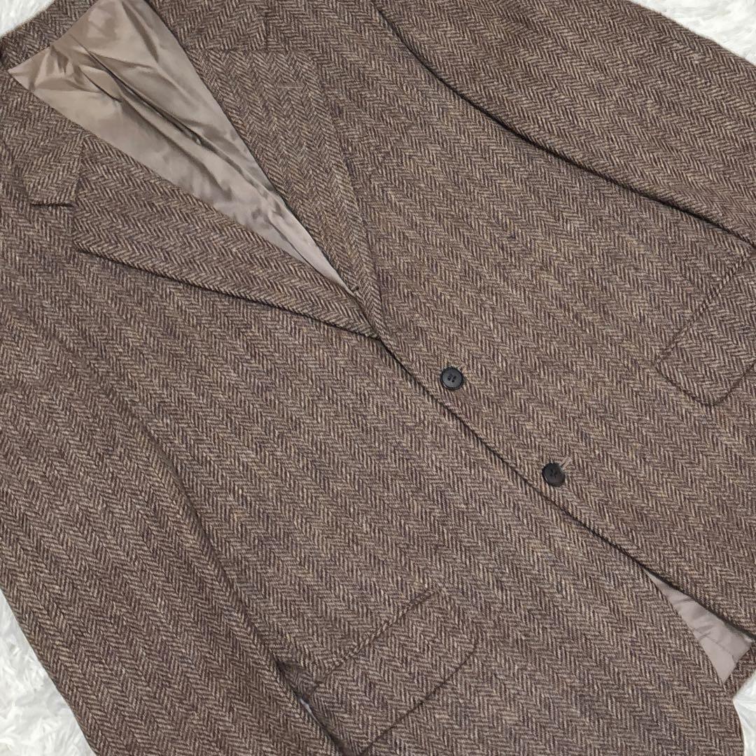 ハリスツイード VAN　テーラードジャケット　ヘリンボーン　ブラウン　L