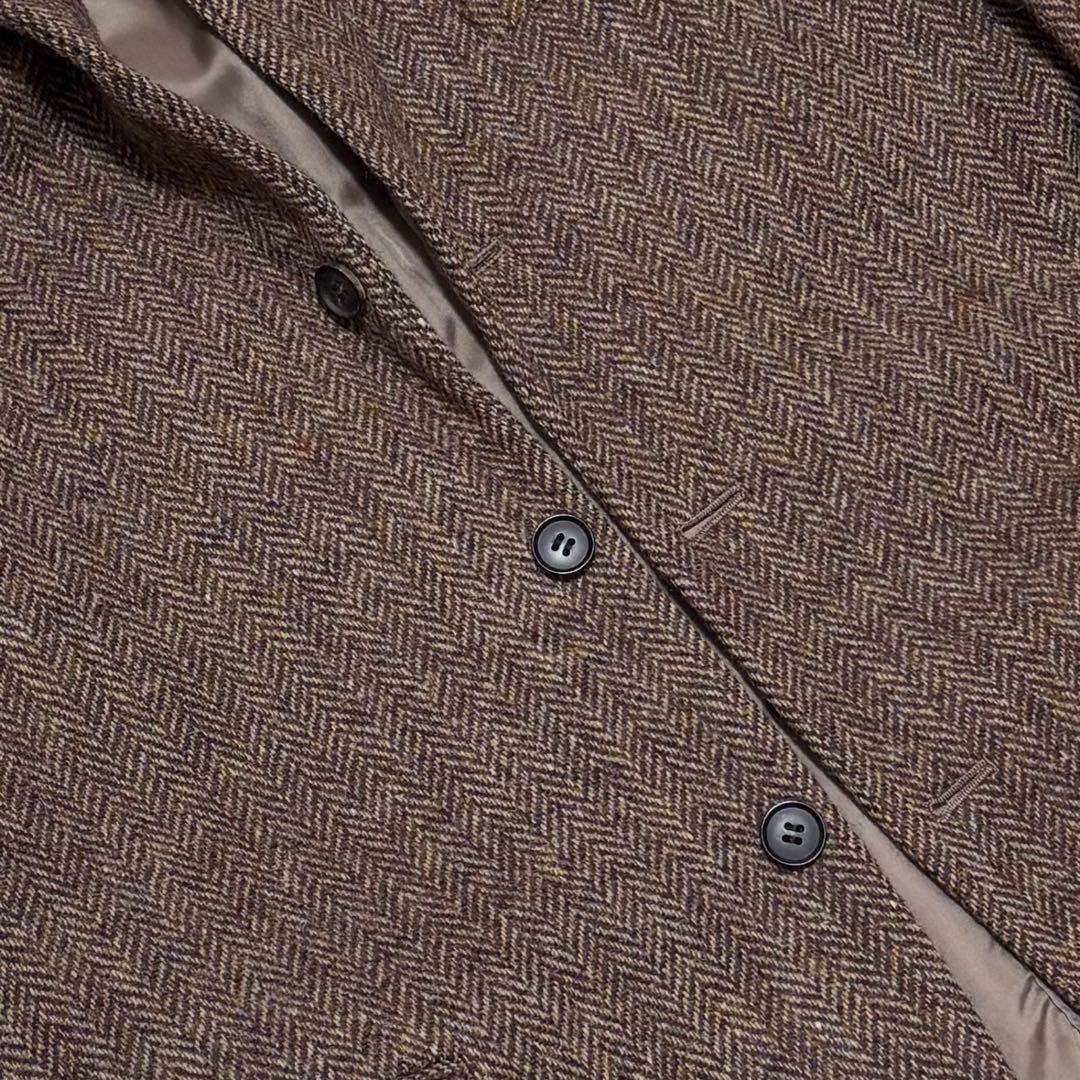 ハリスツイード VAN　テーラードジャケット　ヘリンボーン　ブラウン　L