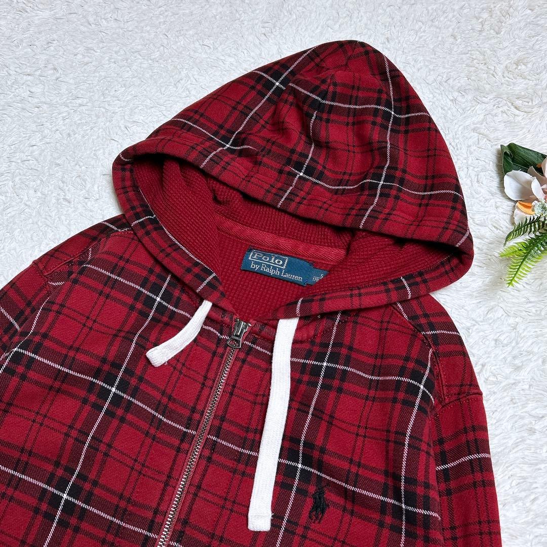 美品/ポロバイラルフローレン　チェックジップアップパーカー　ポニー刺繍　裏起毛