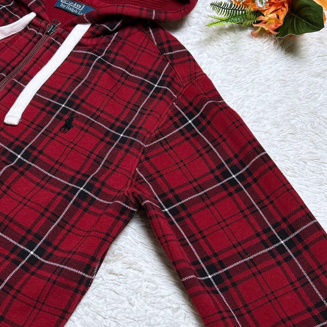 美品/ポロバイラルフローレン　チェックジップアップパーカー　ポニー刺繍　裏起毛