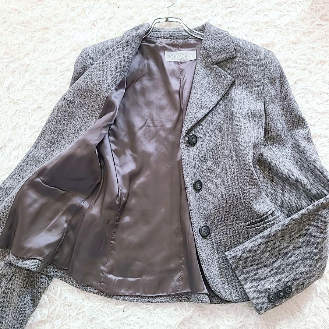 極美品 マックスマーラ XL テーラードジャケット ヘリンボーン 銀タグ
