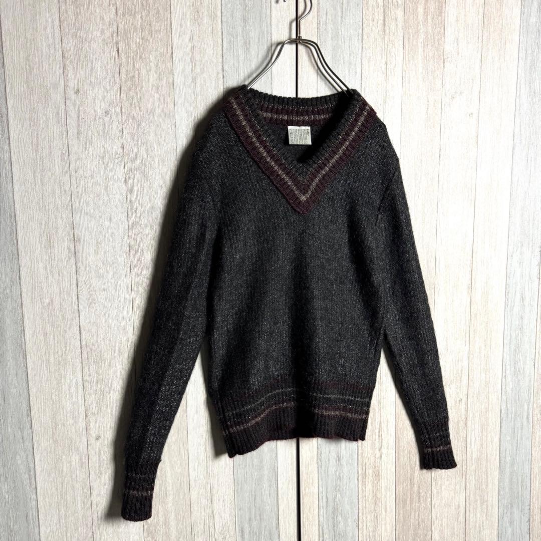 3508【希少・モヘヤ＆アルパカ混】カラー チルデン ウール ニットセーター