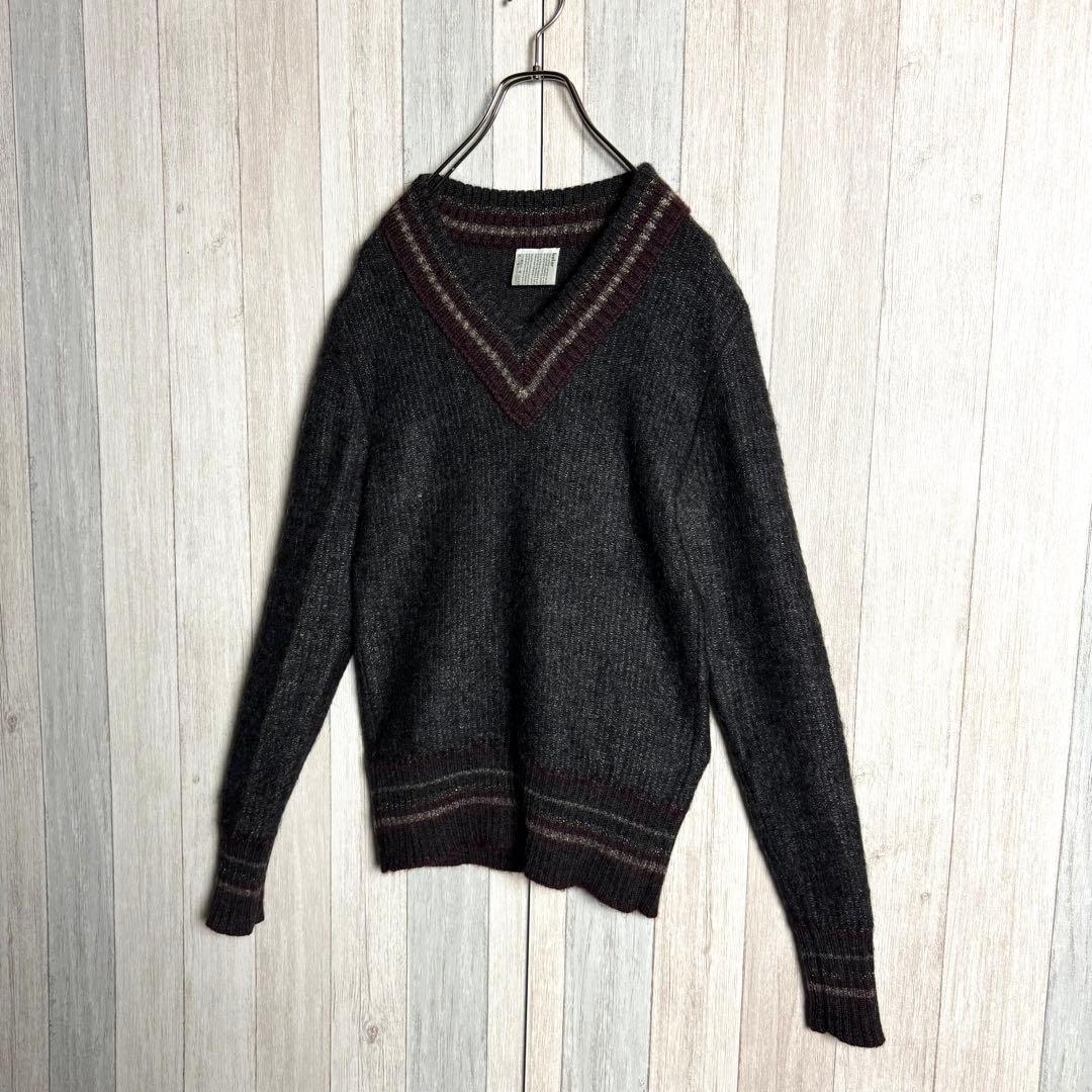 3508【希少・モヘヤ＆アルパカ混】カラー チルデン ウール ニットセーター