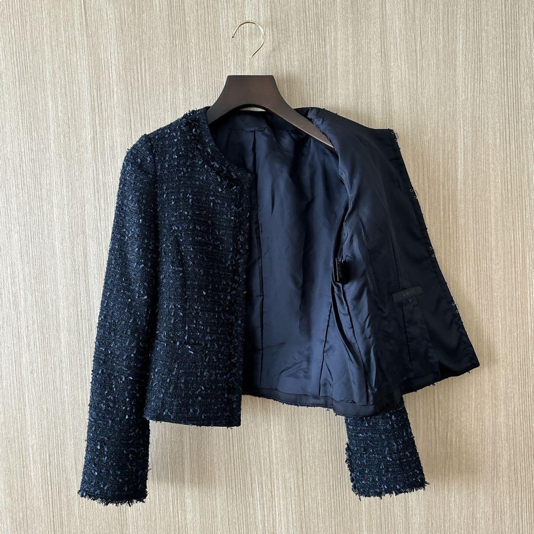 【1236】アナイ　ミックスツイードクルー　ジャケット　フォーマル　濃紺　38