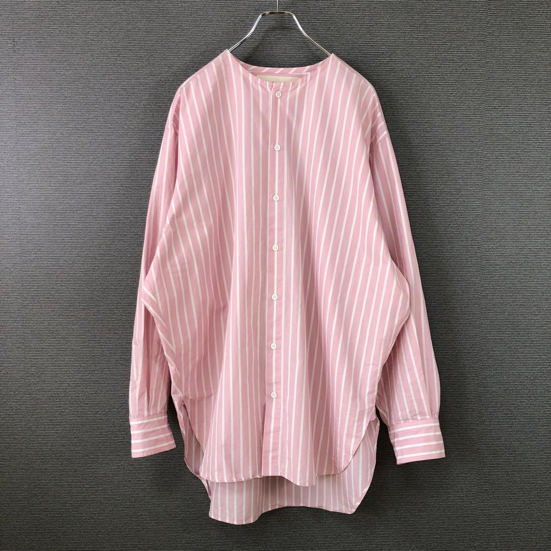 THE SHINZONE NOCOLLAR SHIRTS ピンク ストライプ