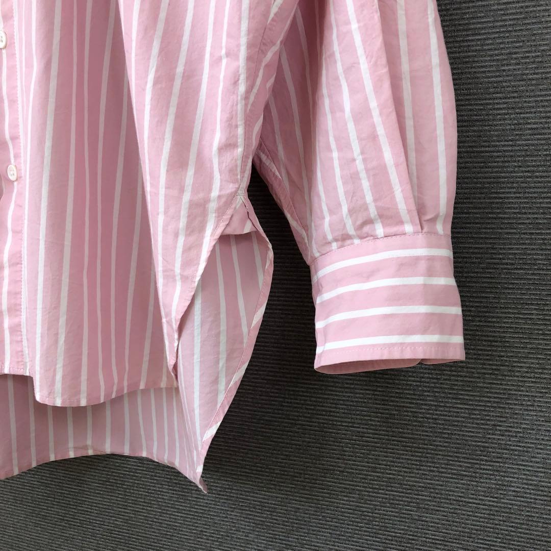 THE SHINZONE NOCOLLAR SHIRTS ピンク ストライプ