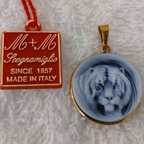 CAMEO ／カメオ虎ペンダントトップK18刻印／ イタリア製／未使用／タイガー