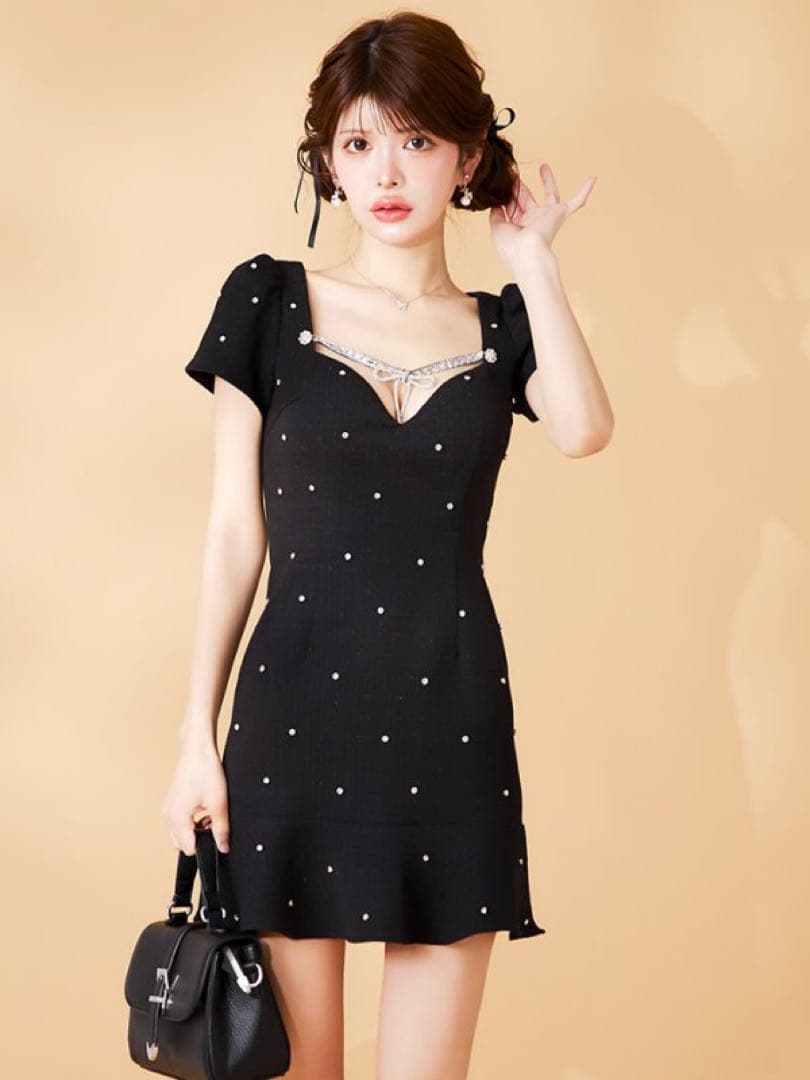 ビジューリボンマーメイドミニドレス/キャバドレス