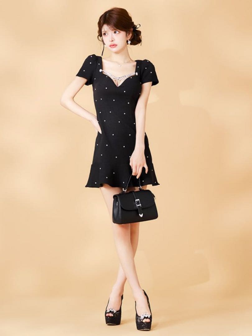 ビジューリボンマーメイドミニドレス/キャバドレス