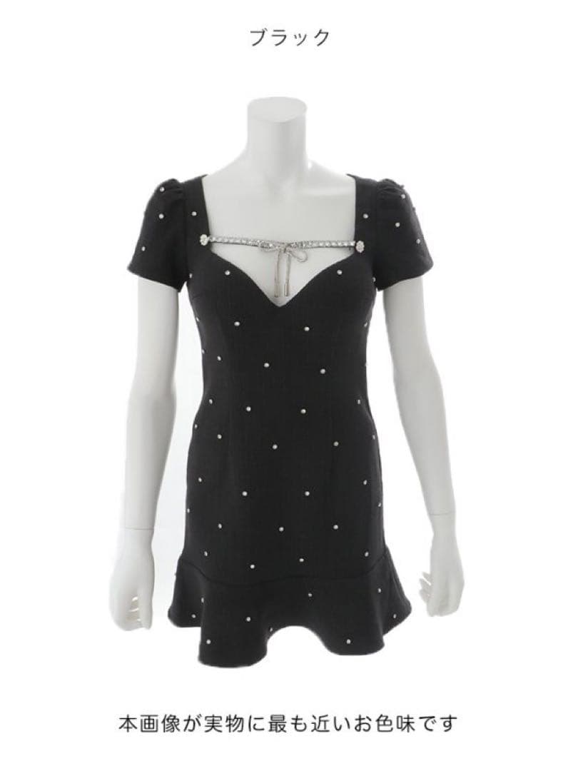 ビジューリボンマーメイドミニドレス/キャバドレス