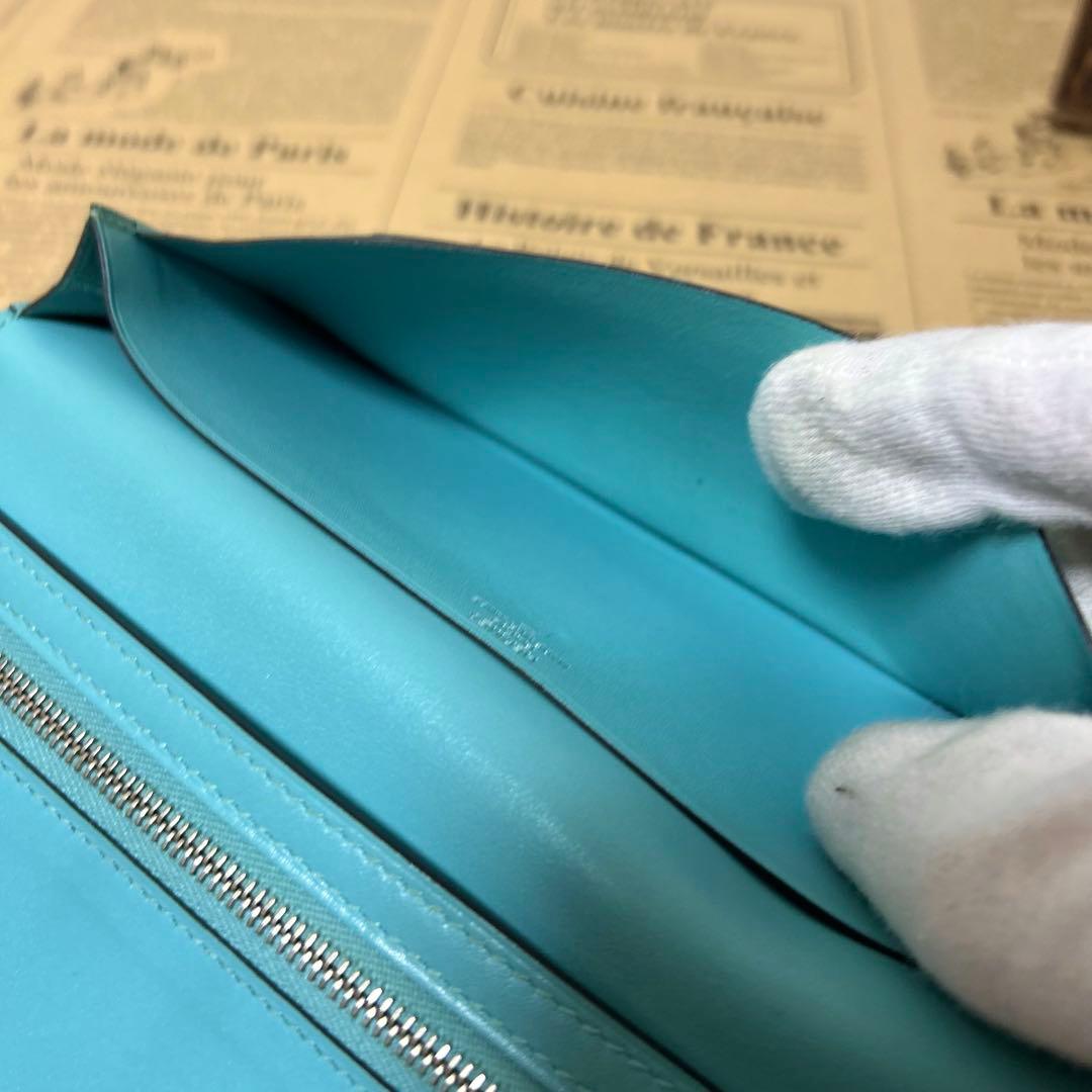 エルメス ベアン スフレ リザード タデラクト 長財布 ブルーアトゥール