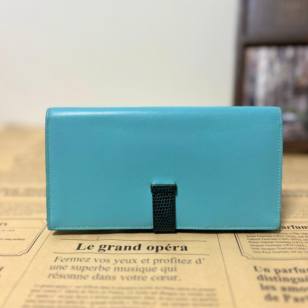 エルメス ベアン スフレ リザード タデラクト 長財布 ブルーアトゥール