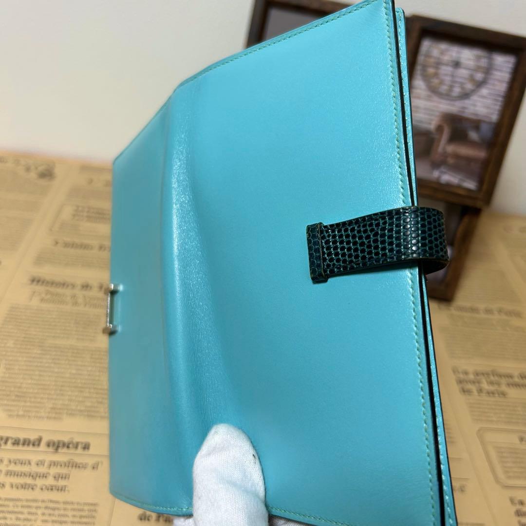 エルメス ベアン スフレ リザード タデラクト 長財布 ブルーアトゥール