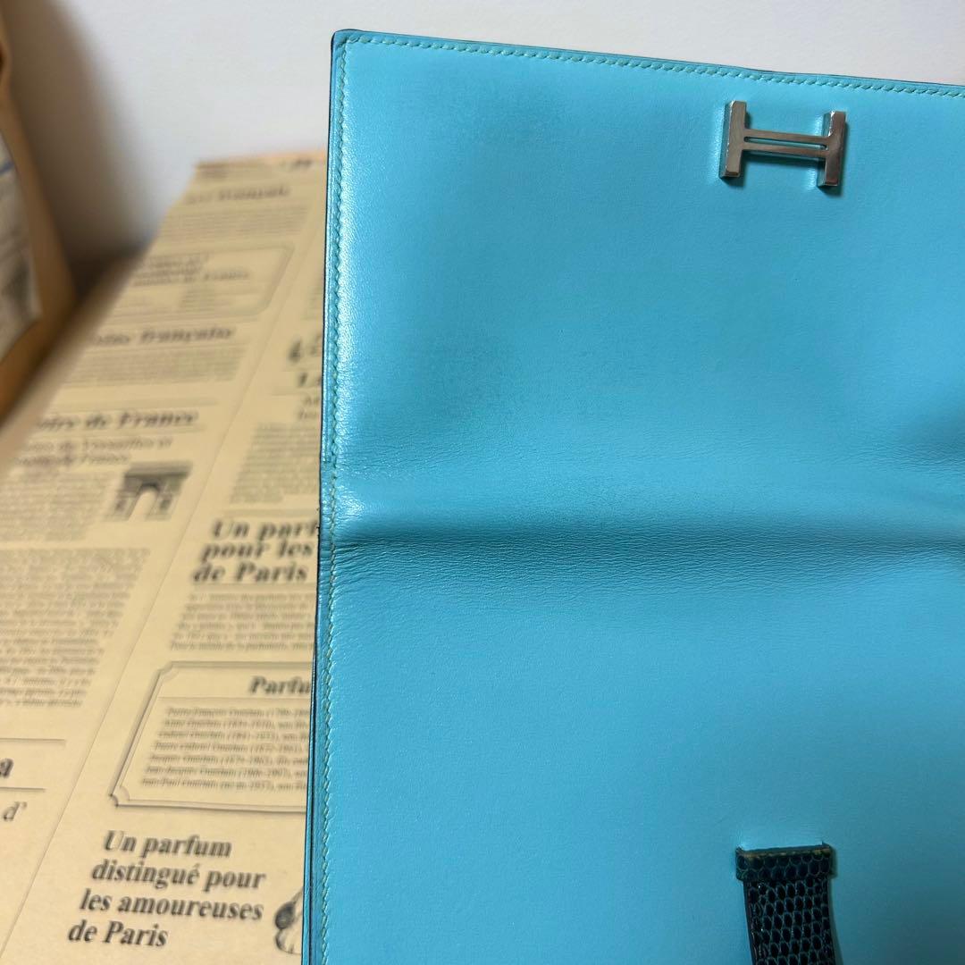 エルメス ベアン スフレ リザード タデラクト 長財布 ブルーアトゥール