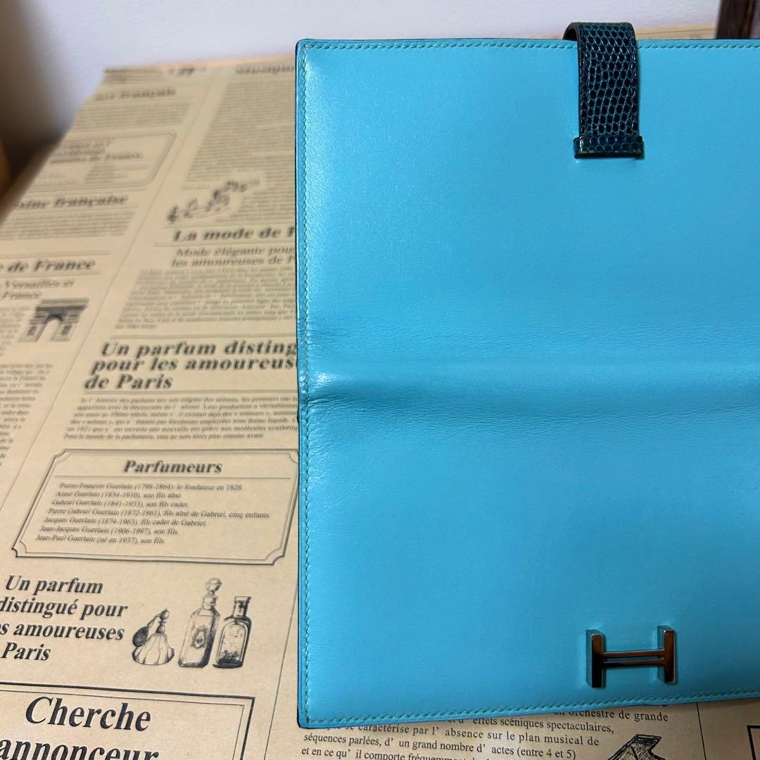 エルメス ベアン スフレ リザード タデラクト 長財布 ブルーアトゥール