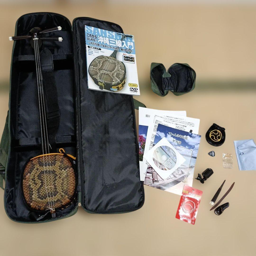 127,沖縄三線本体 ヘビ皮模様 付属品付き