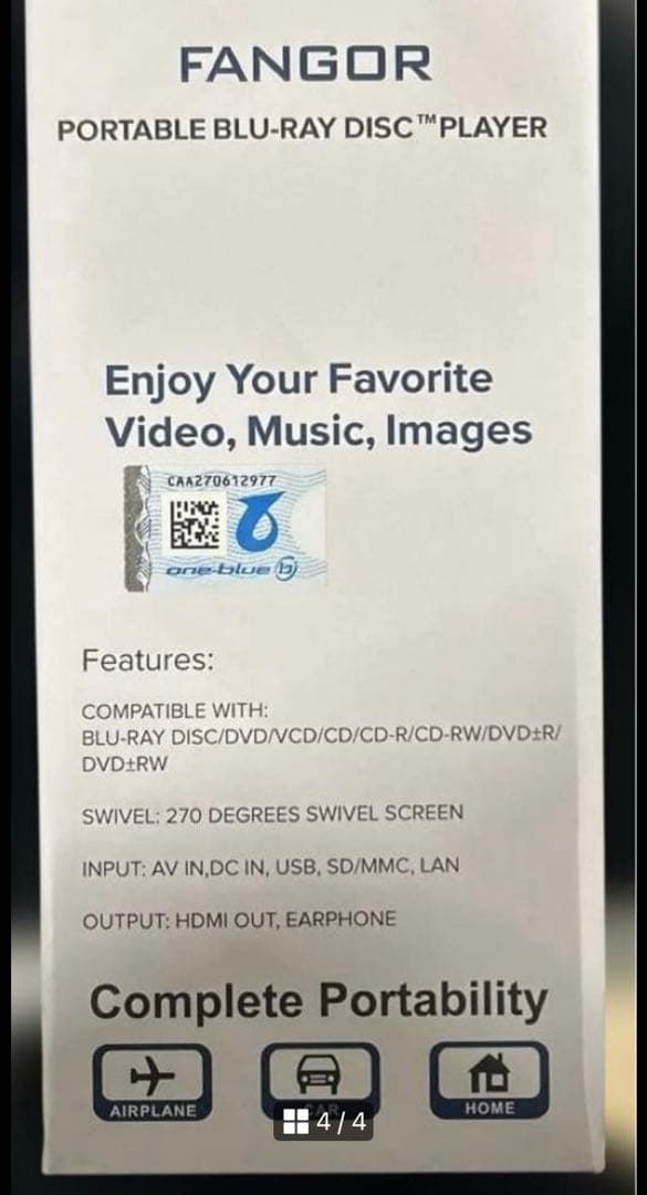 FANGOR ポータブルブルーレイプレーヤー　F–BR126