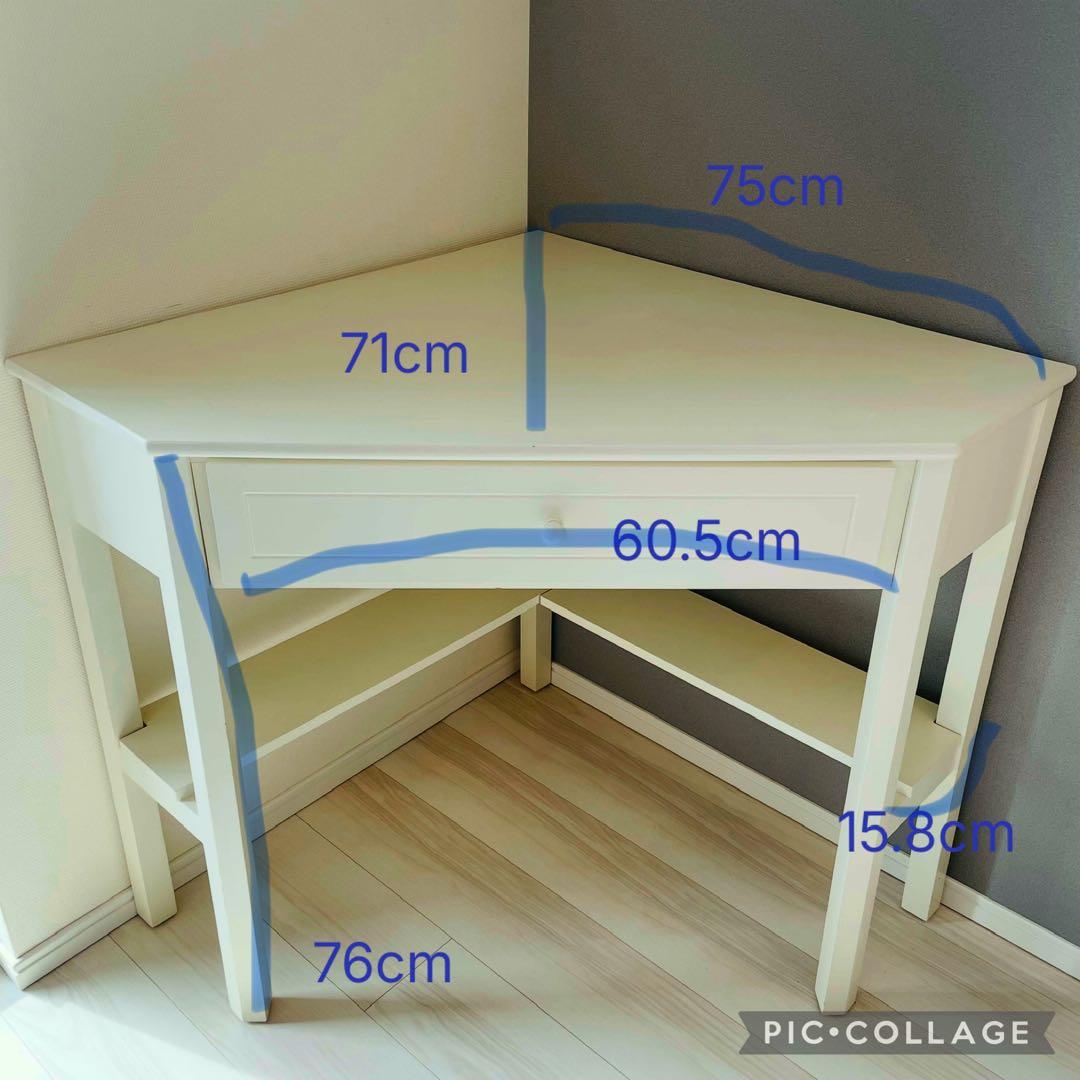 ホワイト コーナーデスク 引き出し付き　飾り台　北欧スタイル