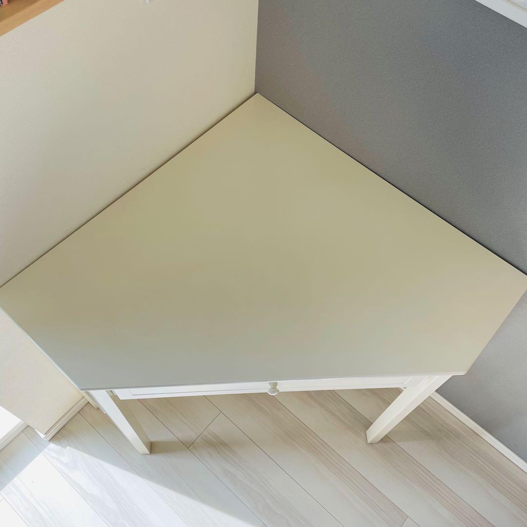 ホワイト コーナーデスク 引き出し付き　飾り台　北欧スタイル